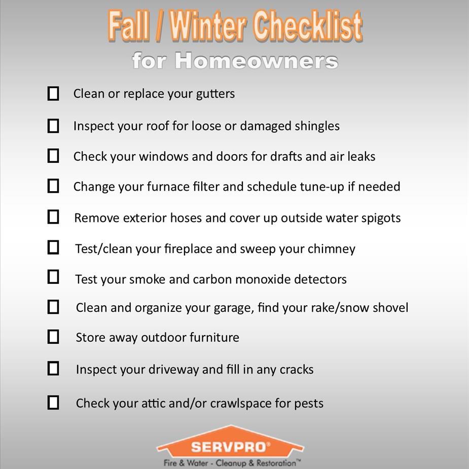 Fall/Winter homeowners checklist